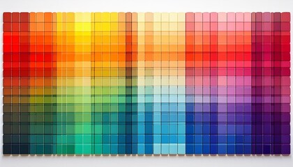 vibrant multicolored square grid pattern with rainbow spectrum swatches for design and creative projects isolated on white background