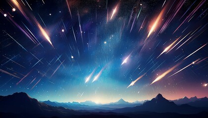 space background with shooting stars passing through the night sky