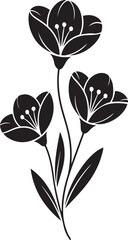 Black Silhouette of Three Open Flowers floral bloom