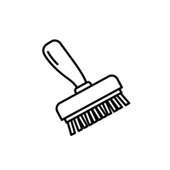 A simple black and white line drawing of a brush with a handle and bristles.