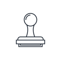 A simple line art illustration of a rubber stamp with a handle and a rectangular base.