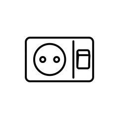 A simple line drawing of a European electrical outlet with a switch.