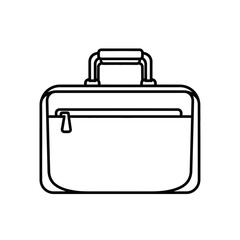 A simple black and white line drawing of a briefcase with a handle and a zippered pocket.