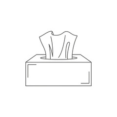 A simple line drawing of a tissue box with tissues protruding from the top opening.