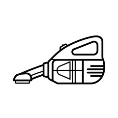 A black and white line drawing of a handheld vacuum cleaner with a nozzle and a dustbin.