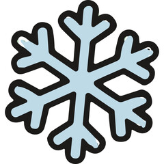 Obraz premium A light blue six pointed snowflake icon with thick black outlines on a solid black background symbolizing winter cold and frost a simple graphic representation of frozen water crystals