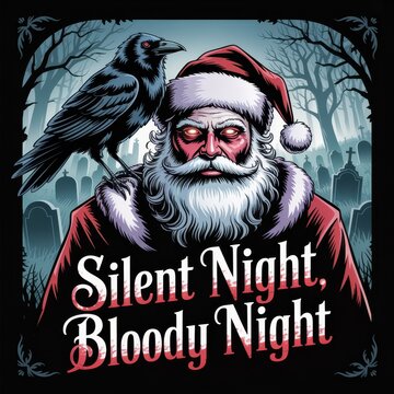 Spooky Santa Claus With Raven And Graveyard Background