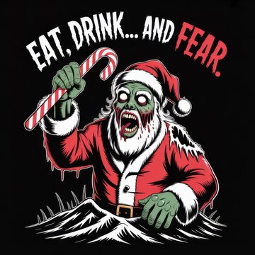 Zombie Santa Claus with Blood Splatter and Candy Cane