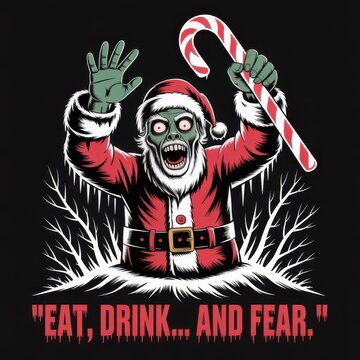 Zombie Santa Claus with Candy Cane and Icicles christmas