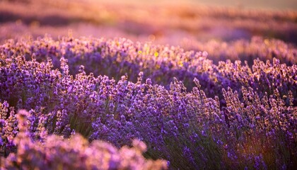 sunlit lavender field delicate purple blooms bathed in golden light