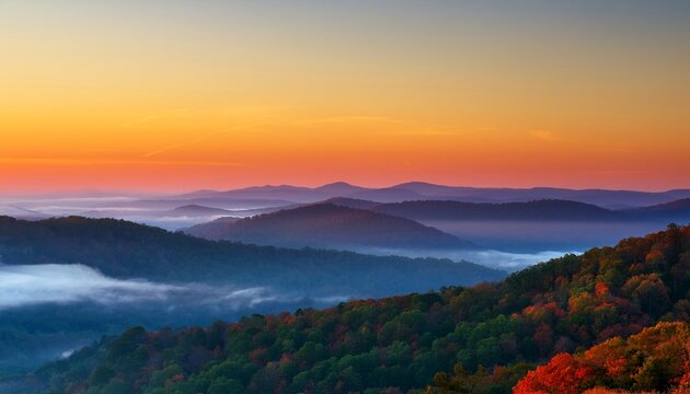 Fog And Shadows Creating Color Gradients Of The Arkansas Ozark Mountains At Sunrise