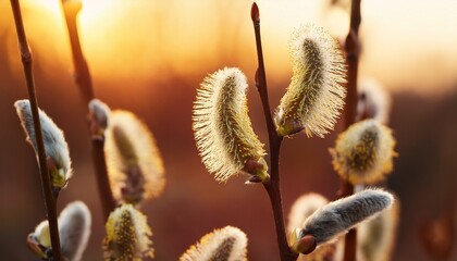 Closeup Of Willow Catkins In Spring