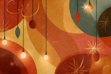 Groovy retro Christmas pattern with faded halftone textures