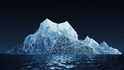 Majestic Iceberg Floating in Dark Ocean Under Starry Night Sky.
