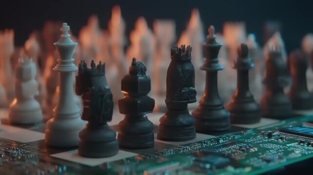 Chess Pieces on Circuit Board - A Strategic Tech Game.