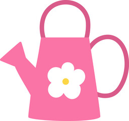 Vector cute pink watering can with white flower icon isolated on white background. Flat spring garden or Easter tool illustration. Funny gardening equipment picture for kids