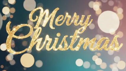 Animated merry Christmas lettering in gold with twinkling bokeh lights. Festive holiday greeting sequence showing sparkling text variations on colorful backgrounds - Powered by Adobe