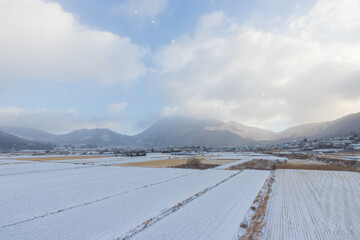 湯布院の雪景色（大分県由布市湯布院）