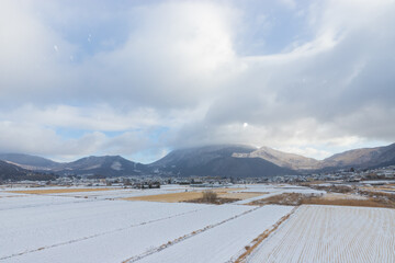湯布院の雪景色（大分県由布市湯布院）