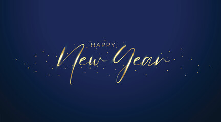 Happy new year golden letters banner with stars on blue background, illustration can use for landing page template ui web mobile app poster banner flyers
