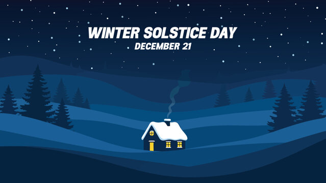 Cozy cabin glows warmly under a starry winter solstice night sky - Powered by Adobe