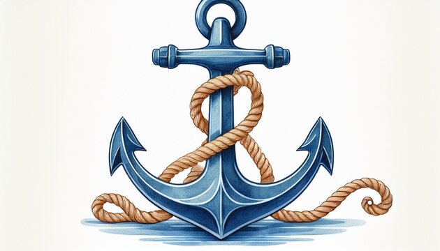 watercolor anchor with rope detail nautical maritime isolated on a white background - Powered by Adobe