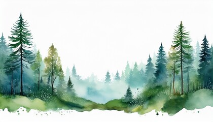 watercolor forest landscape border is provided with a white background