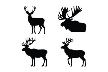 Wildlife silhouettes collection: deer, elk, moose, stag isolated