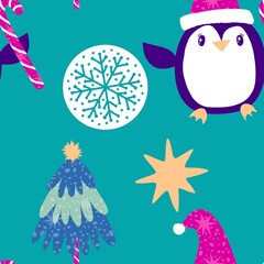Christmas animals seamless penguin pattern for wrapping paper and fabrics and kids print