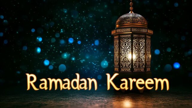 A sign that states that Ramadan Karim is on a dark background. The sign is surrounded by candles, Relygion of Islam. Muslim, Ramadan Mubarak, ID Al -AADHA, ID Al Fitr. Muslim Postcard.