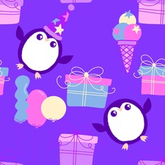 Christmas animals seamless penguin pattern for wrapping paper and fabrics and kids print