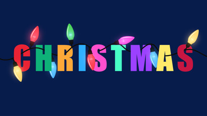 Colorful Christmas Text with Festive Holiday Lights