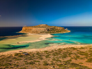 Obraz premium Amazing drone view of Balos Lagoon and white sandy beach, Crete, Greece