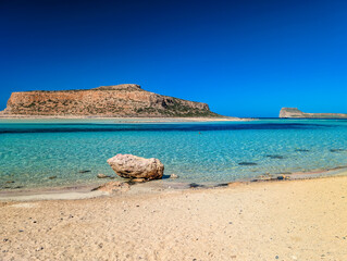 Fototapeta premium Amazing drone view of Balos Lagoon and white sandy beach, Crete, Greece