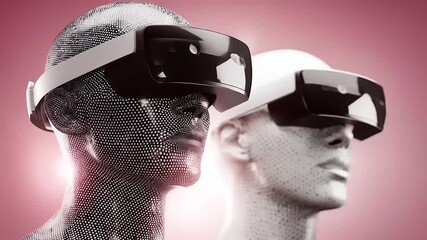 Two futuristic mannequins wearing virtual reality headsets, representing advanced technology and digital immersion. - Powered by Adobe
