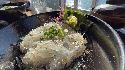 新鮮な生しらす丼と海