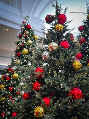 Festive Christmas Trees with Red and Gold Ornaments