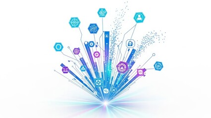 Digital Transformation Concept Holographic Data Flow, isolated on white background