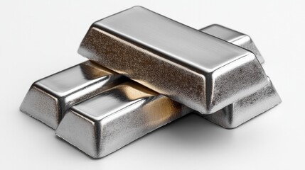 A stack of polished silver bars showcases a subtle golden sheen on the top, creating a luxurious and reflective visual.