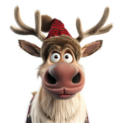 3D Cartoon Reindeer Portrait on Transparent Background