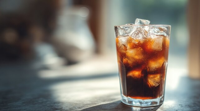 Refreshing iced coffee beverage in a glass on a bright sunny afternoon