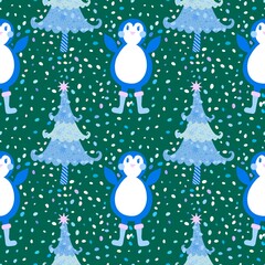 Christmas animals seamless penguin pattern for wrapping paper and fabrics and kids print
