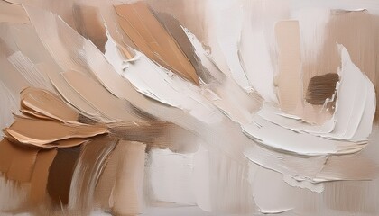 Abstract Painting Displaying Neutral Tones Of Beige Brown And White With Textured Brushstrokes