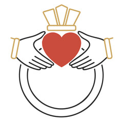Claddagh ring icon with heart hands and crown for Irish heritage design