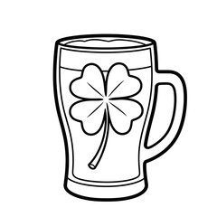 Beer mug icon with clover for St Patrick’s Day pub menu and festive graphics