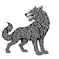Celtic ornamental wolf illustration for fantasy art and tattoo projects