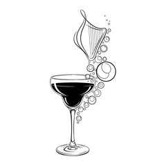 Cocktail glass with harp and swirling bubbles icon for celebration themes