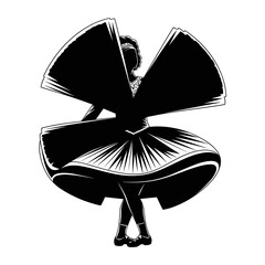 Irish dancer silhouette icon with swirling dress and dynamic motion for St Patrick’s Day cultural dance themes and Celtic festival design elements