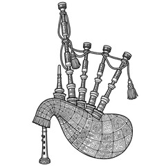 Celtic patterned bagpipes illustration for cultural design themes