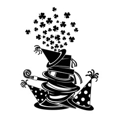 St Patricks Day party hats and confetti icon for festive Irish celebration design